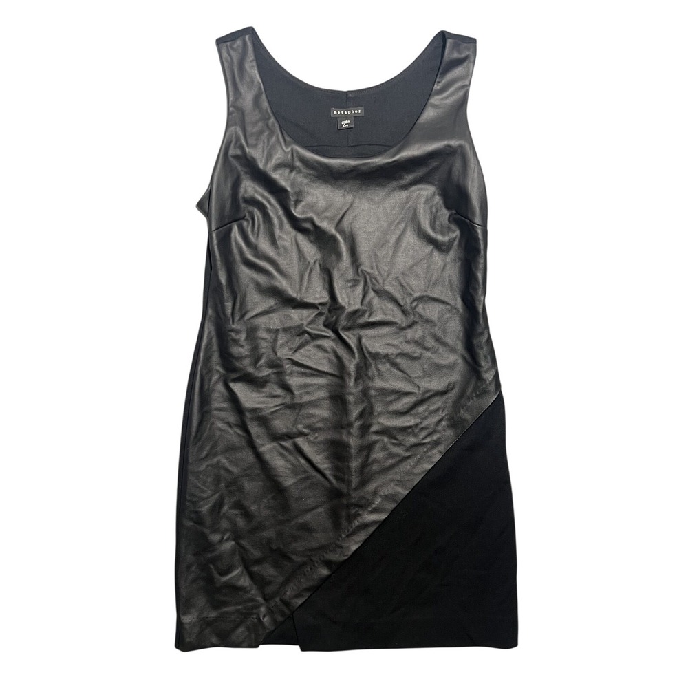 Metaphor Women's Black Faux Leather Panel Sleeveless Mini Dress‎ Size L